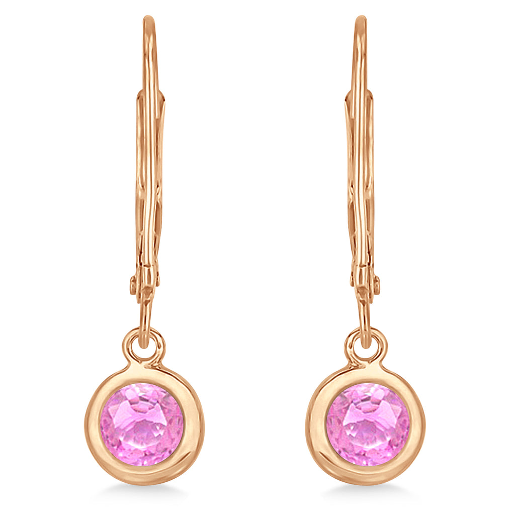 Leverback Dangling Drop Pink Sapphire Earrings 14k Rose Gold (1.00ct)