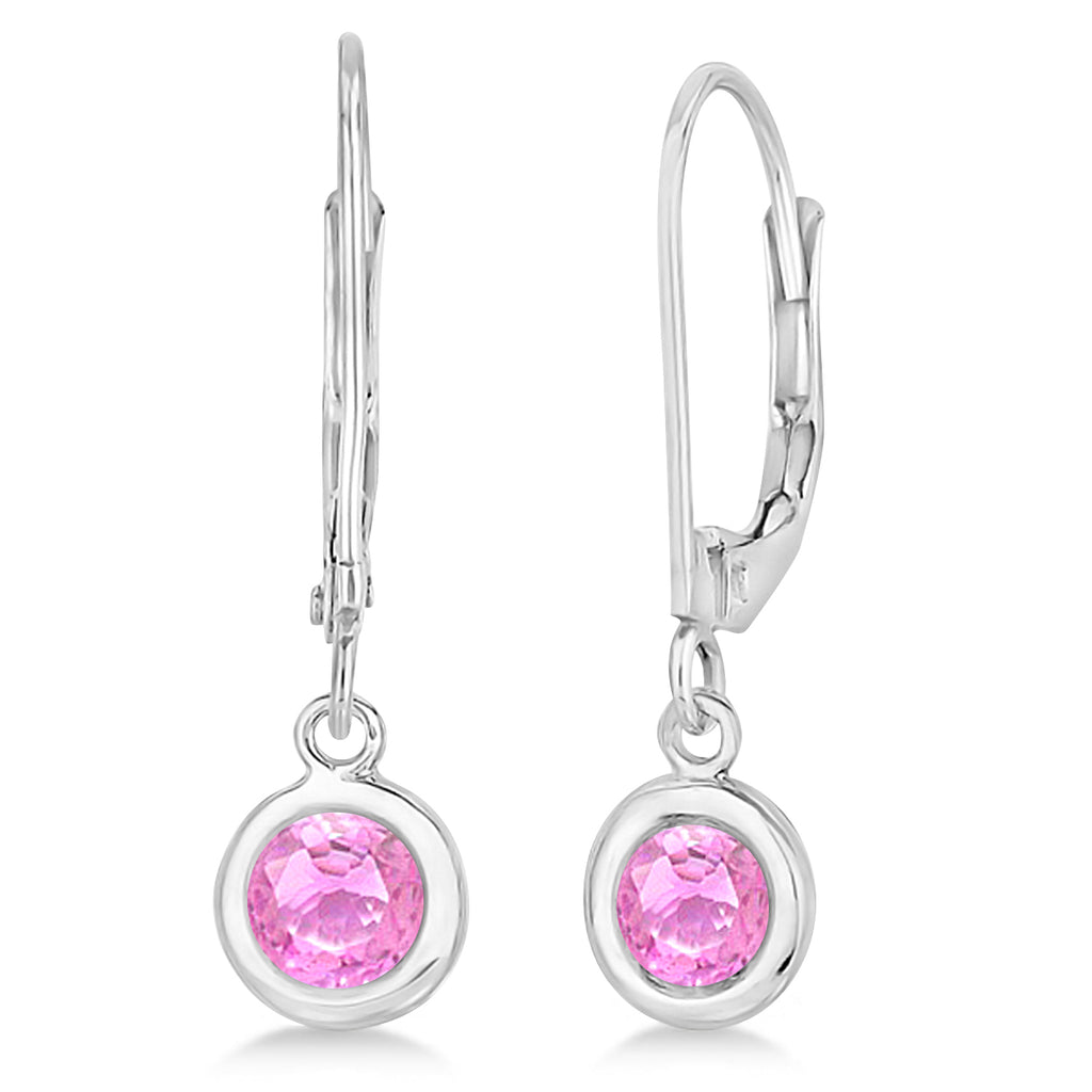 Leverback Dangling Drop Pink Sapphire Earrings 14k White Gold (1.00ct)
