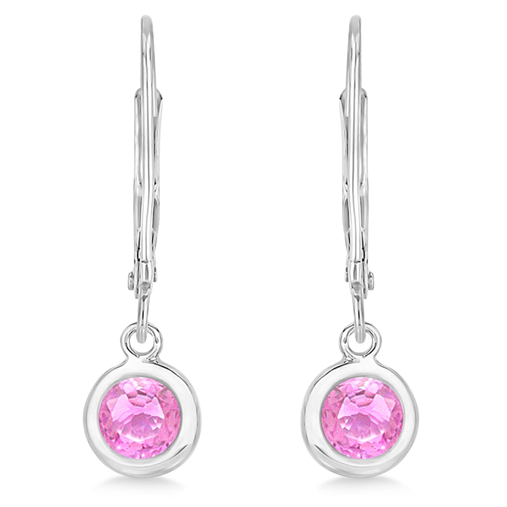 Leverback Dangling Drop Pink Sapphire Earrings 14k White Gold (1.00ct)