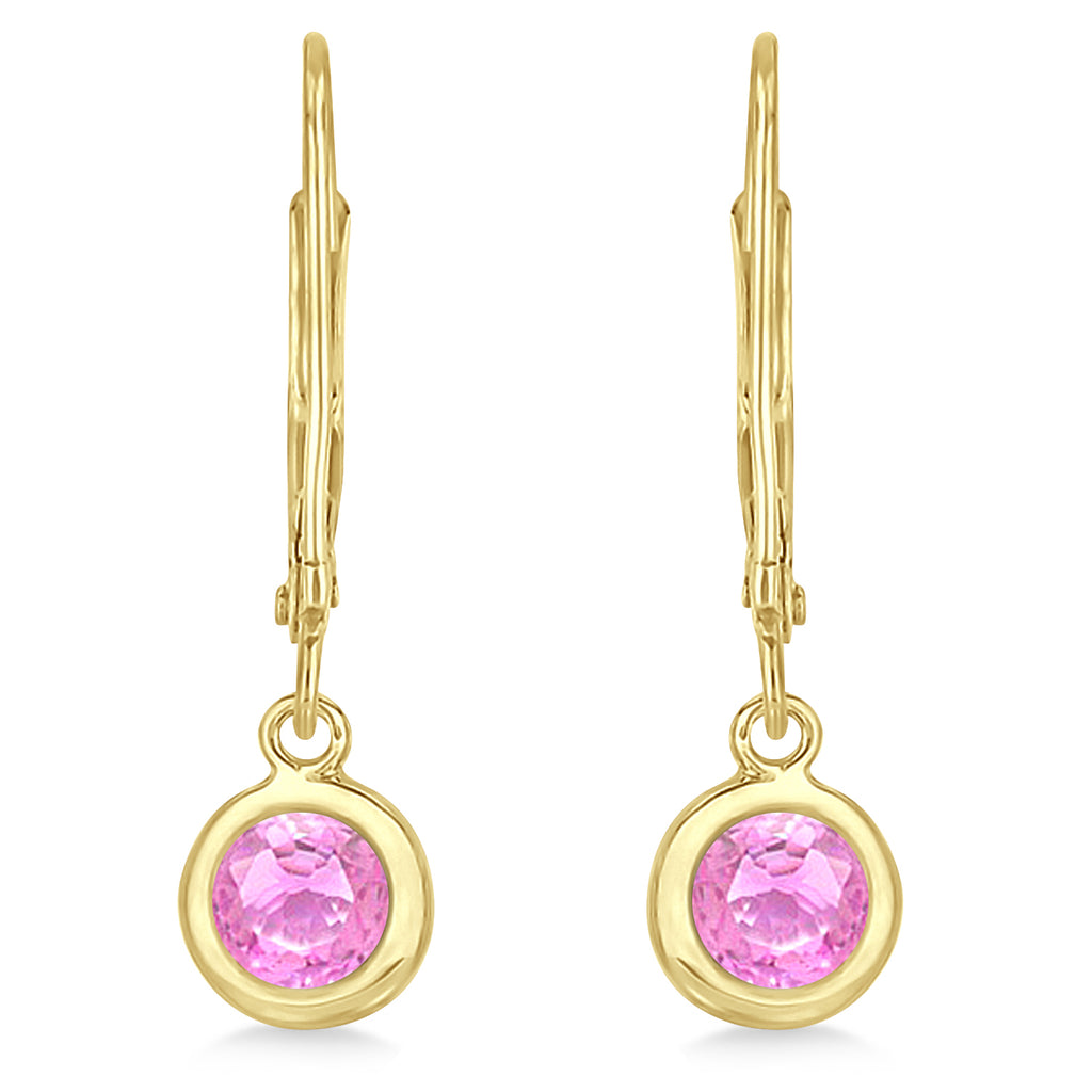 Leverback Dangling Drop Pink Sapphire Earrings 14k Yellow Gold (1.00ct)
