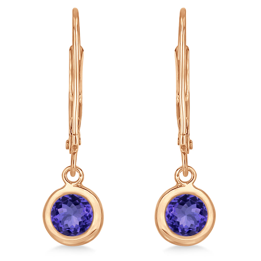 Leverback Dangling Drop Tanzanite Earrings 14k Rose Gold (1.00ct)