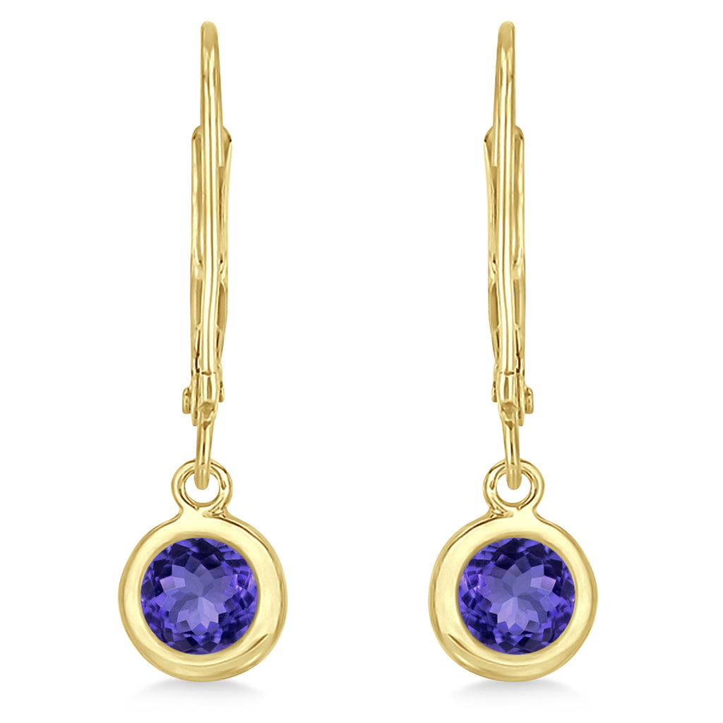 Leverback Dangling Drop Tanzanite Earrings 14k Yellow Gold (1.00ct)