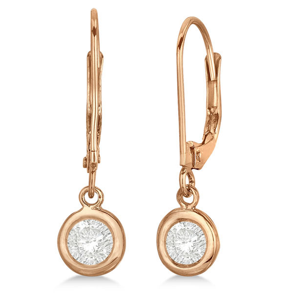 Leverback Dangling Drop Diamond Earrings 14k Rose Gold (0.50ct)