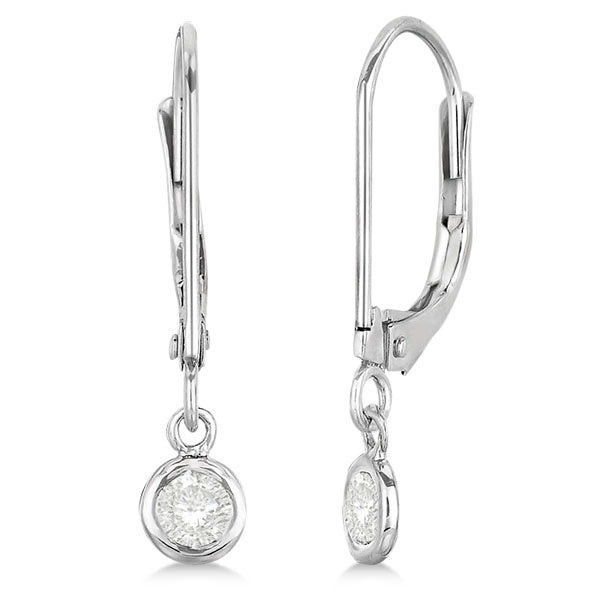Leverback Dangling Drop Diamond Earrings 14k White Gold (0.20ct)