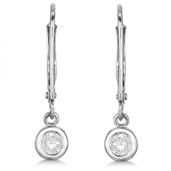 Leverback Dangling Drop Diamond Earrings 14k White Gold (0.30ct)