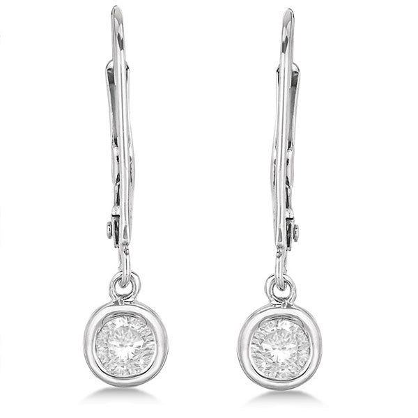 Leverback Dangling Drop Diamond Earrings 14k White Gold (0.40ct)