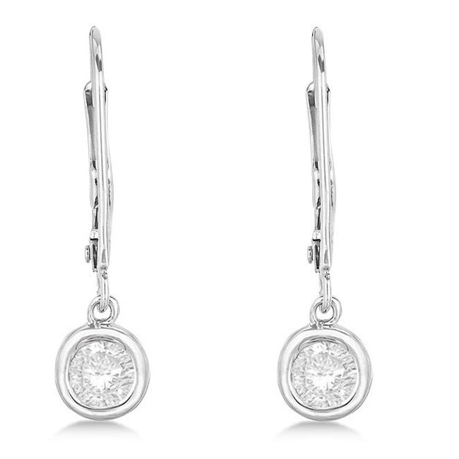 Leverback Dangling Drop Diamond Earrings 14k White Gold (1.00ct)