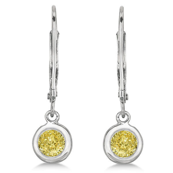 Leverback Dangling Drop Yellow Diamond Earrings 14k White Gold (0.50ct)