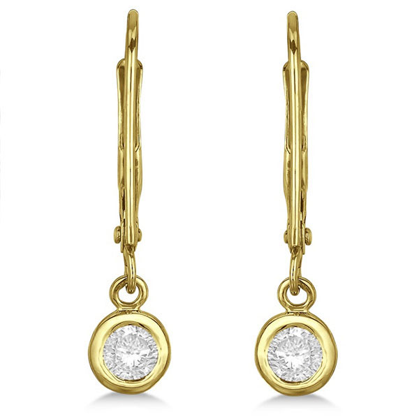 Leverback Dangling Drop Diamond Earrings 14k Yellow Gold (0.30ct)