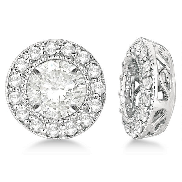 Vintage Round Cut Diamond Earring Jackets 14k White Gold (0.27ct)