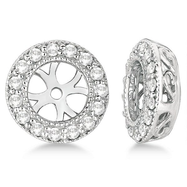 Vintage Round Cut Diamond Earring Jackets 14k White Gold (0.30ct)