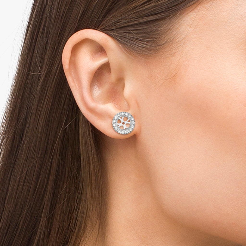 Vintage Round Cut Diamond Earring Jackets 14k White Gold (0.34ct)