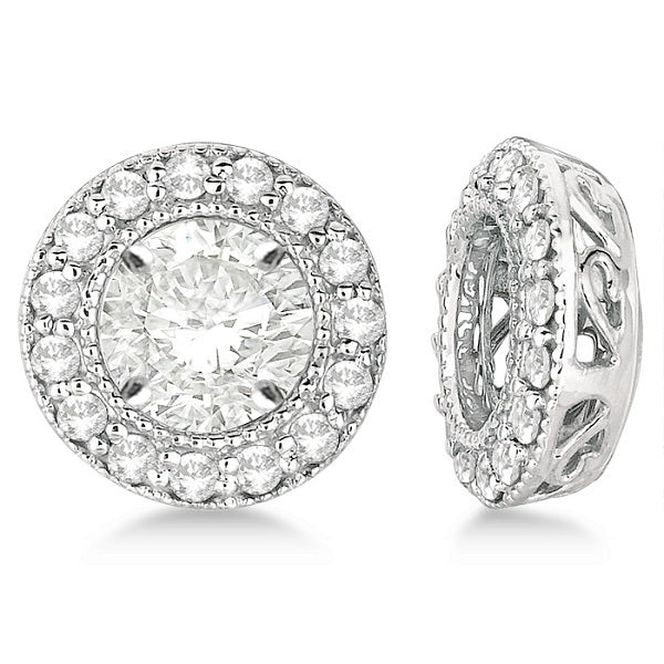 Vintage Round Cut Diamond Earring Jackets 14k White Gold (0.34ct)