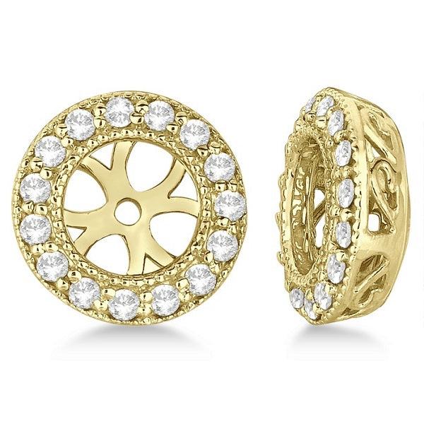 Vintage Round Cut Diamond Earring Jackets 14k Yellow Gold (0.22ct)