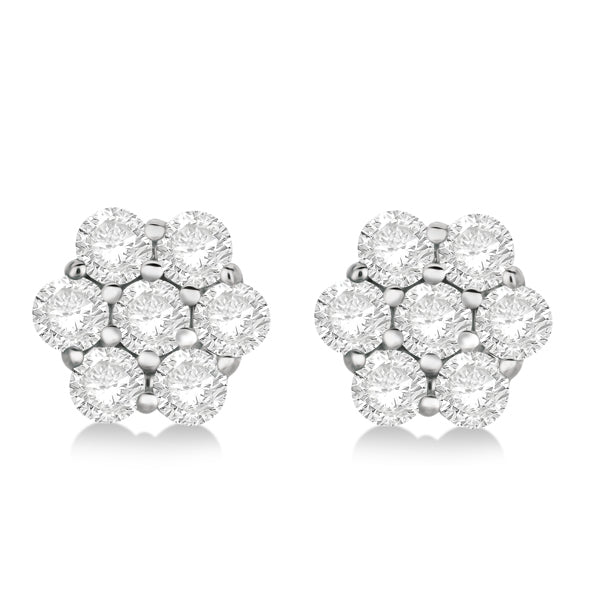 Flower Shaped Diamond Cluster Stud Earrings 14K White Gold (0.52ct)