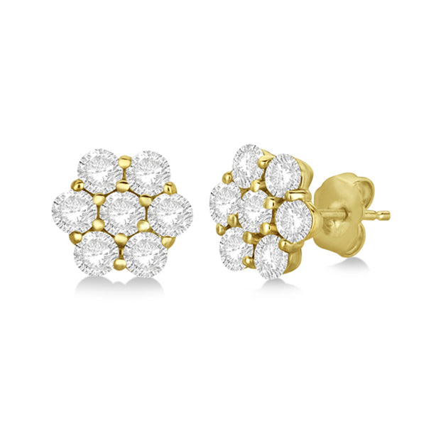 Flower Shaped Diamond Cluster Stud Earrings 14K Yellow Gold (0.52ct)