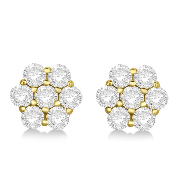 Flower Shaped Diamond Cluster Stud Earrings 14K Yellow Gold (0.52ct)