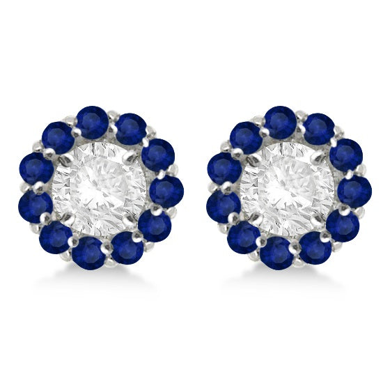 Round Blue Sapphire Earring Jackets 7mm Studs 14K White Gold (1.32ct)
