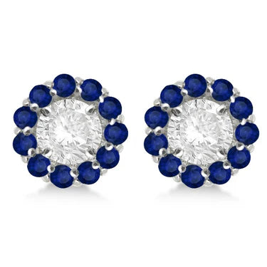 Round Blue Sapphire Earring Jackets 5mm Studs 14K White Gold (1.08ct)