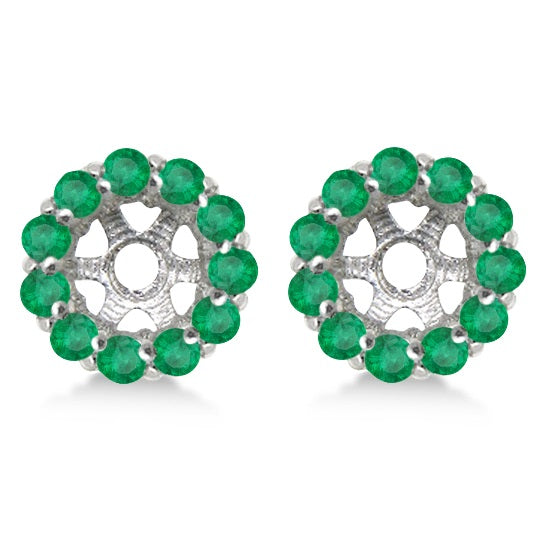 Round Emerald Earring Jackets for 5mm Studs 14K White Gold (1.08ct)