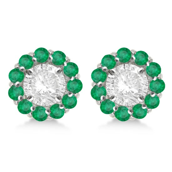 Round Emerald Earring Jackets for 6mm Studs 14K White Gold (1.20ct)