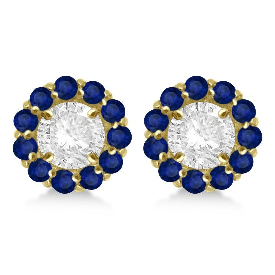 Round Blue Sapphire Earring Jackets 7mm Studs 14K Yellow Gold (1.32ct)