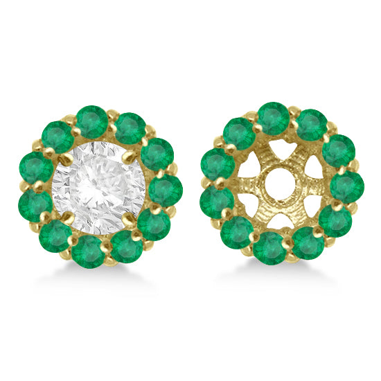 Round Emerald Earring Jackets for 8mm Studs 14K Yellow Gold (1.44ct)