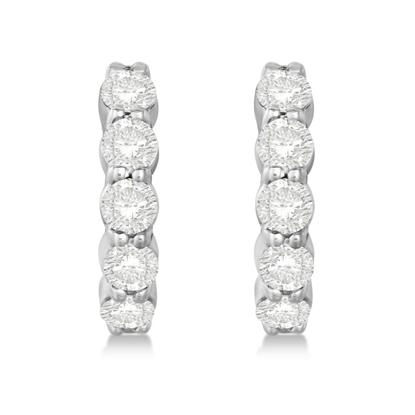Hinged Hoop Diamond Huggie Style Earrings 14k White Gold (1.51ct)