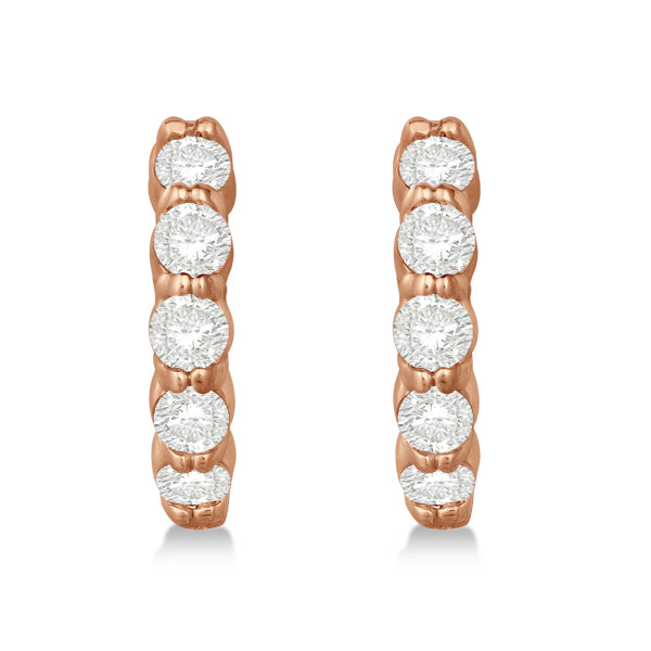 Hinged Hoop Diamond Huggie Style Earrings 14k Rose Gold (1.00ct)