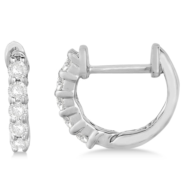 Hinged Hoop Diamond Huggie Style Earrings 14k White Gold (0.25ct)