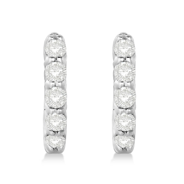 Hinged Hoop Diamond Huggie Style Earrings 14k White Gold (0.33ct)
