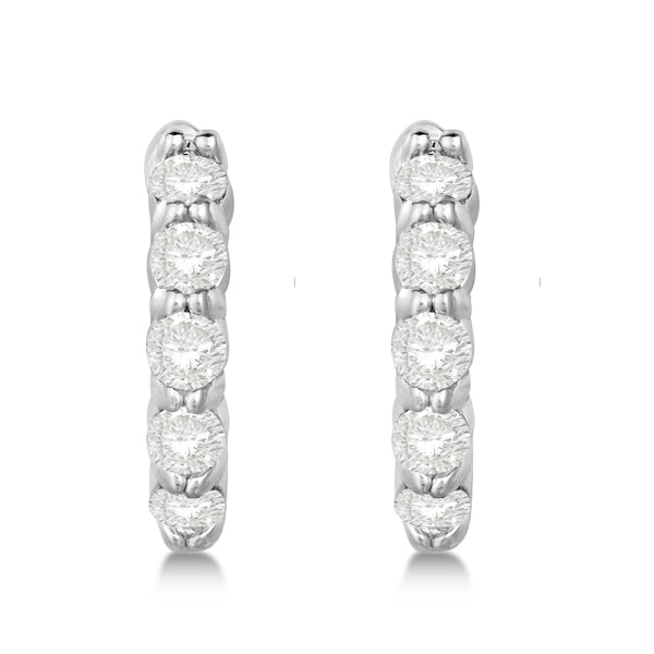 Hinged Hoop Diamond Huggie Style Earrings 14k White Gold (0.50ct)