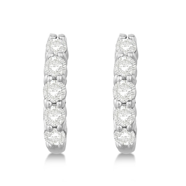 Hinged Hoop Diamond Huggie Style Earrings 14k White Gold (0.75ct)
