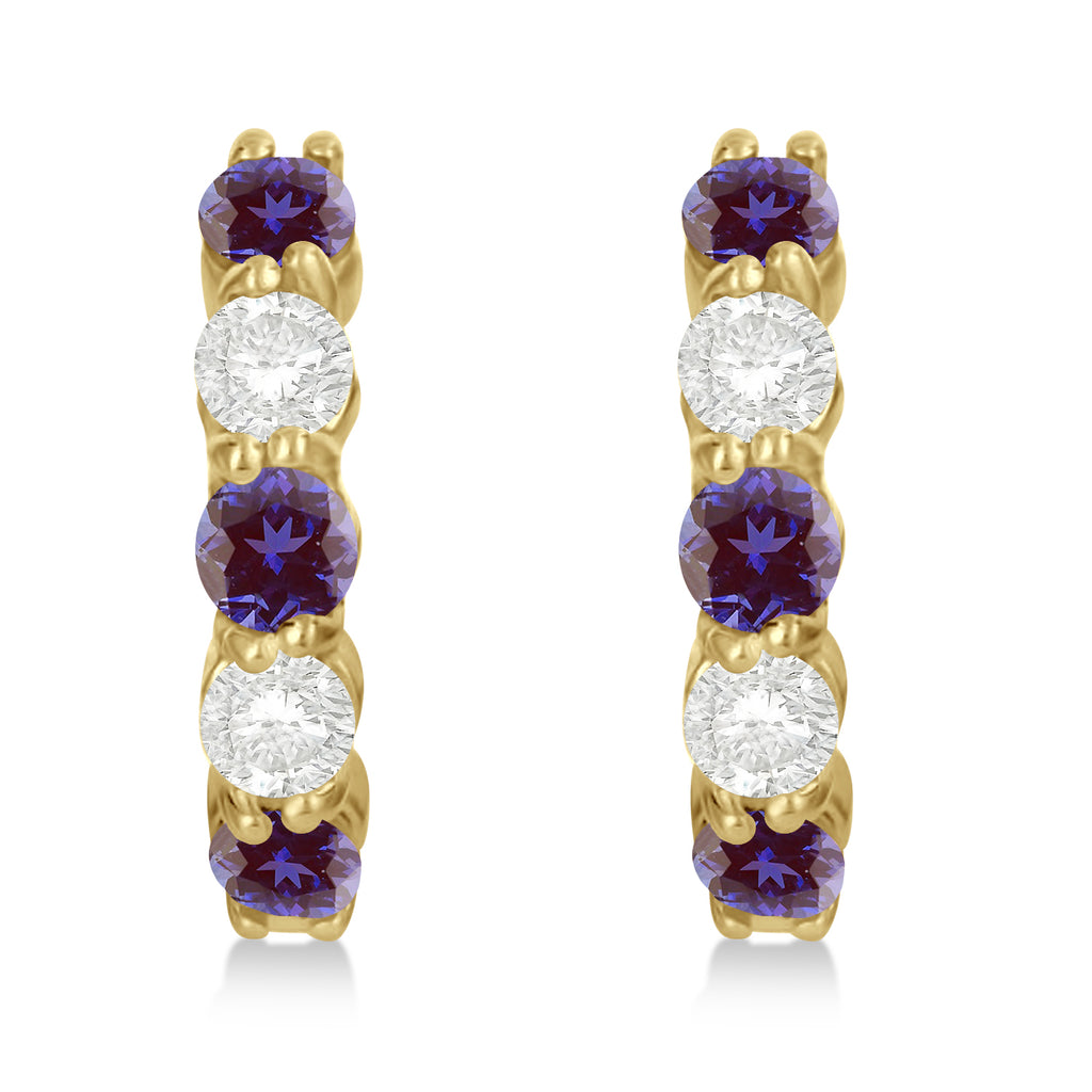 Prong Set Lab Alexandrite & Diamond Hoop Earrings 14k Yellow Gold (1.94ct)