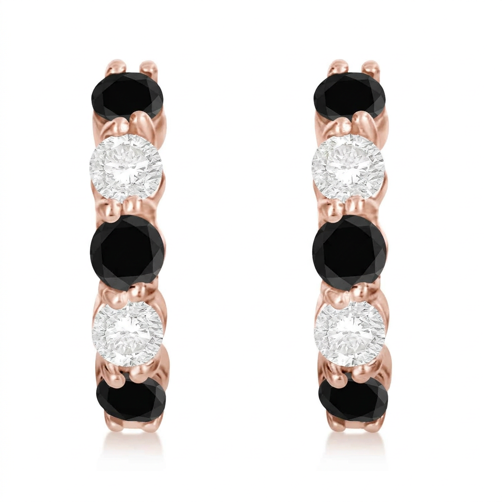 Prong Set Black & Lab White Diamond Hoop Earrings 14k Rose Gold (1.94ct)