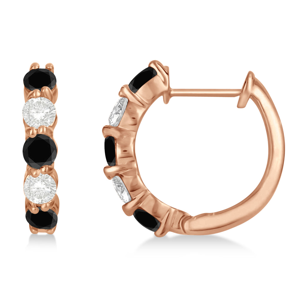 Prong Set Black & White Diamond Hoop Earrings 14k Rose Gold (1.94ct)