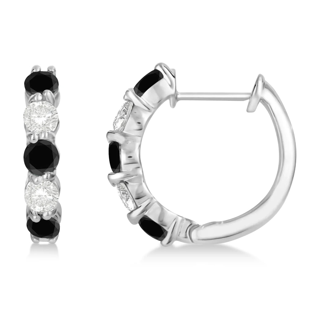 Prong Set Black & Lab White Diamond Hoop Earrings 14k White Gold (1.94ct)