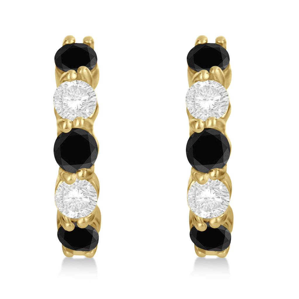 Prong Set Black & White Diamond Hoop Earrings 14k Yellow Gold (1.94ct)