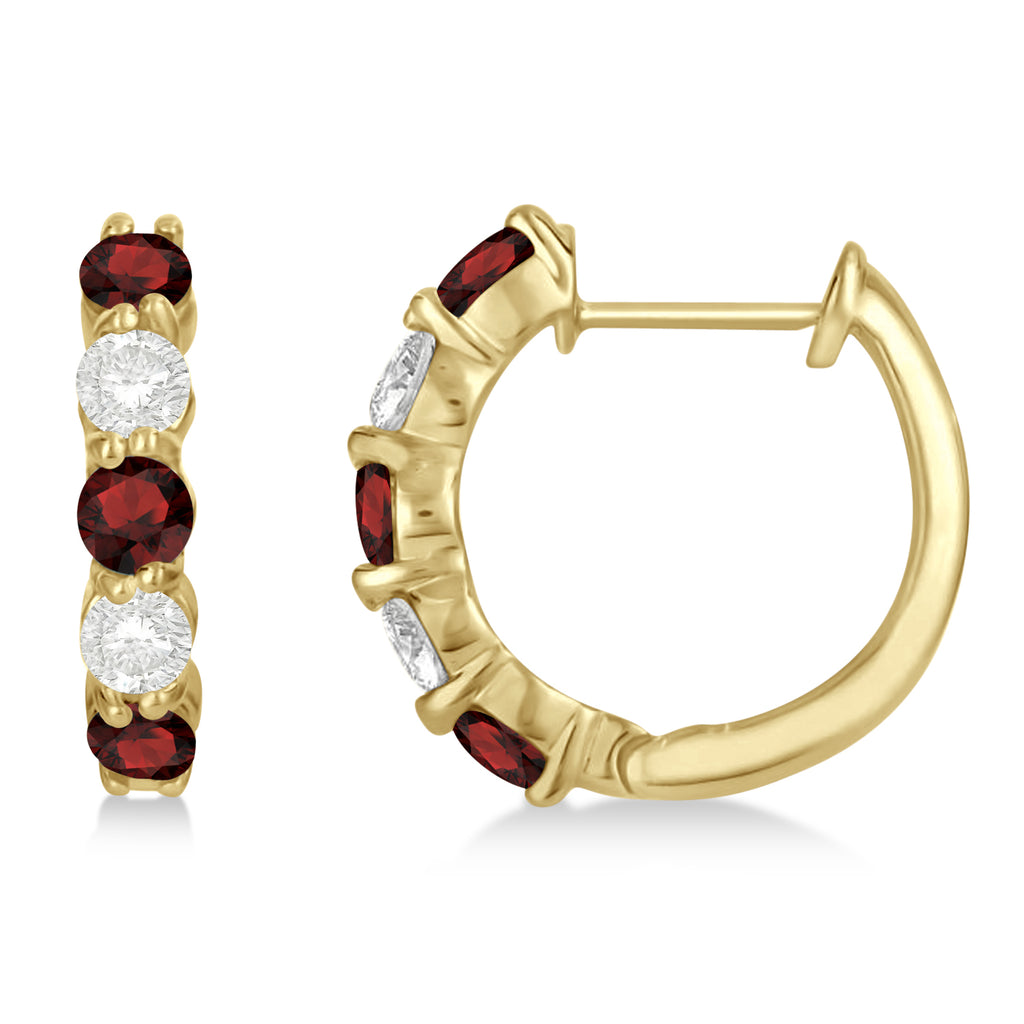 Prong Set Garnet & Diamond Hoop Earrings 14k Yellow Gold (1.94ct)