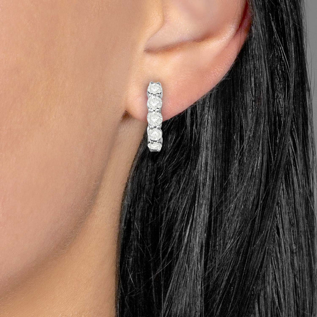 Hinged Hoop Lab Diamond Huggie Style Earrings 14k White Gold (2.00ct)