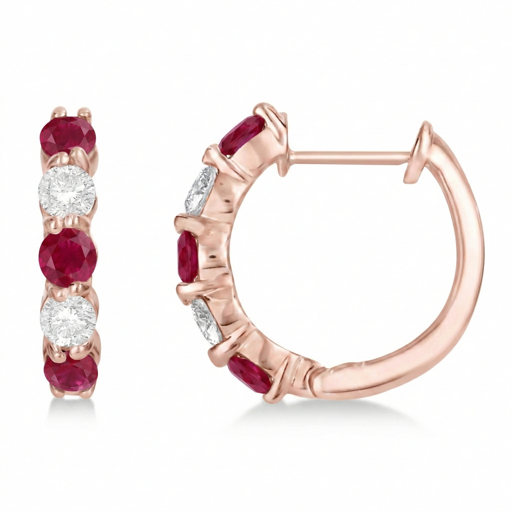 Prong Set Lab Ruby & Lab Diamond Hoop Earrings 14k Rose Gold (1.94ct)