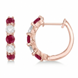 Prong Set Lab Ruby & Lab Diamond Hoop Earrings 14k Rose Gold (1.94ct)