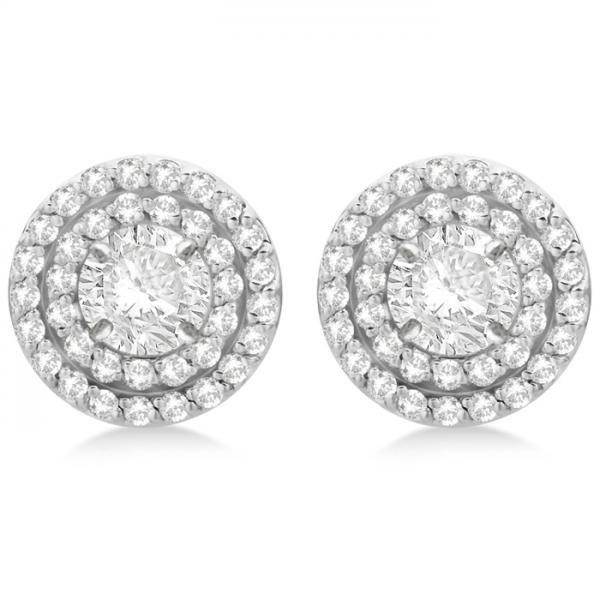 Double Halo Diamond Earring Jackets for 5mm Studs 14k White Gold (0.60ct)