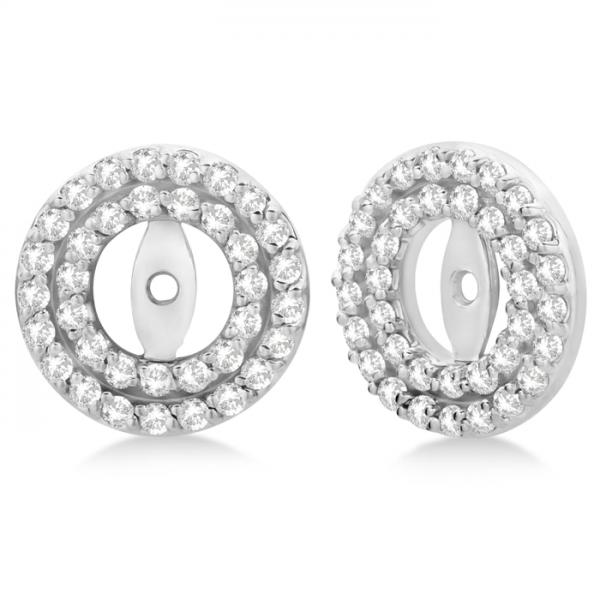 Double Halo Diamond Earring Jackets for 5mm Studs 14k White Gold (0.60ct)