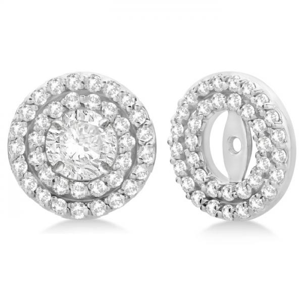 Double Halo Diamond Earring Jackets for 8mm Studs 14k White Gold (0.80ct)