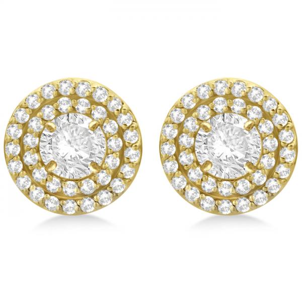Double Halo Diamond Earring Jackets for 4mm Studs 14k Yellow Gold (0.52ct)