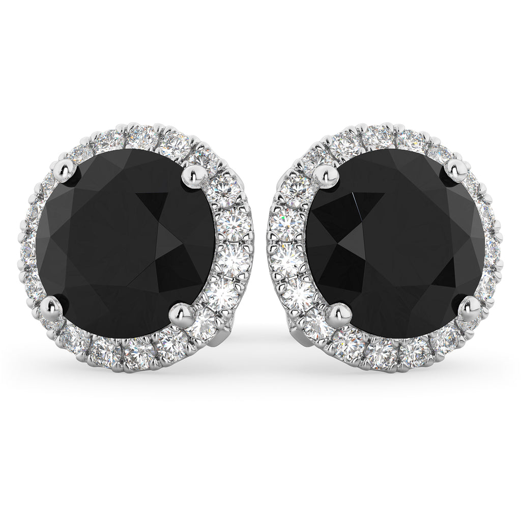 Halo Round Black Diamond & Diamond Earrings 14k White Gold (4.57ct)