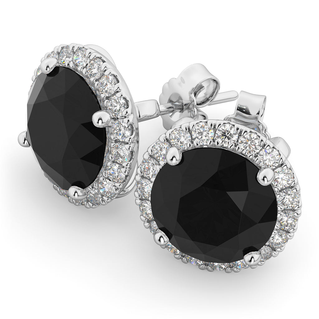 Halo Round Black Diamond & Diamond Earrings 14k White Gold (4.57ct)