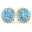 Halo Round Blue Topaz & Diamond Earrings 14k Yellow Gold (5.57ct)