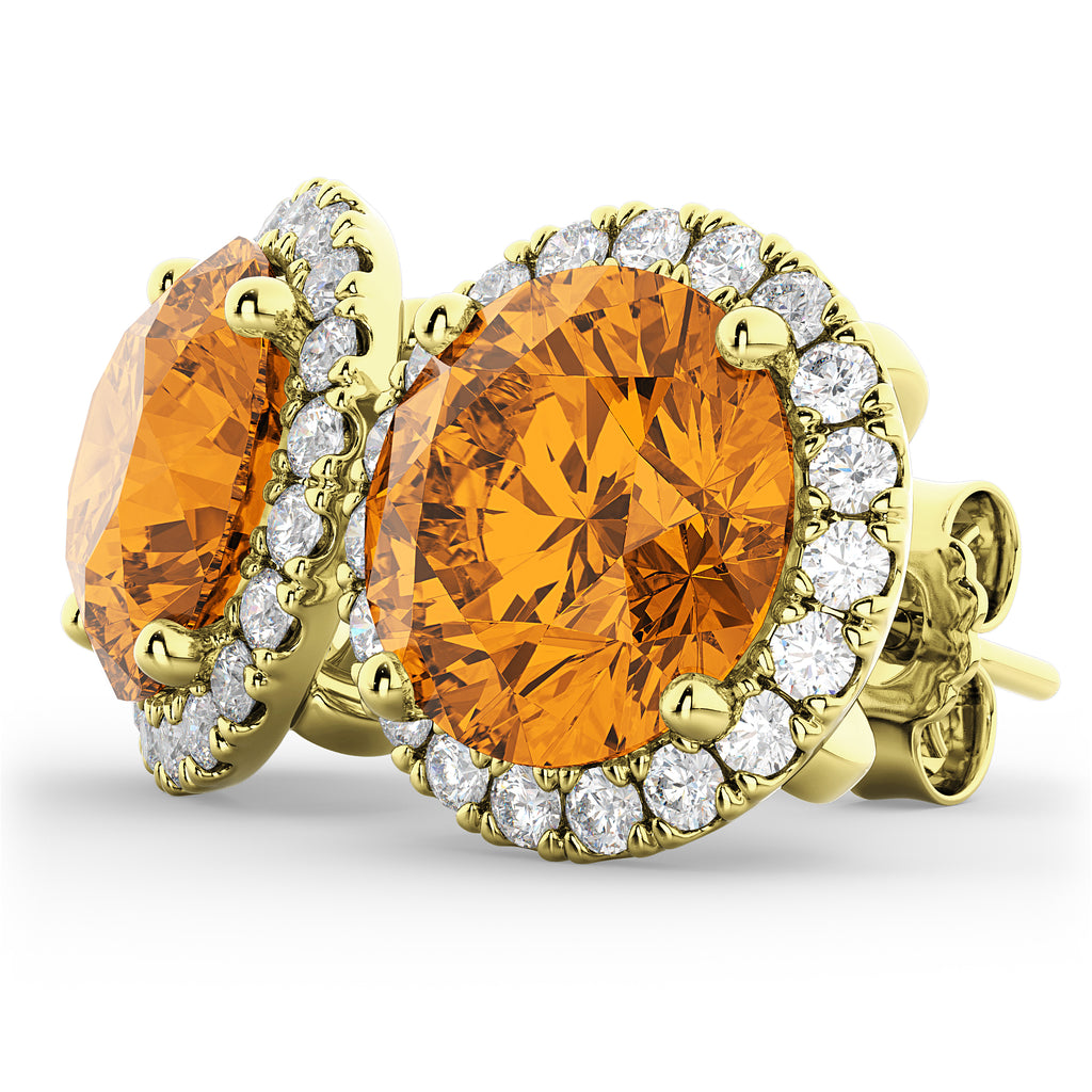 Halo Round Citrine & Diamond Earrings 14k Yellow Gold (4.17ct)